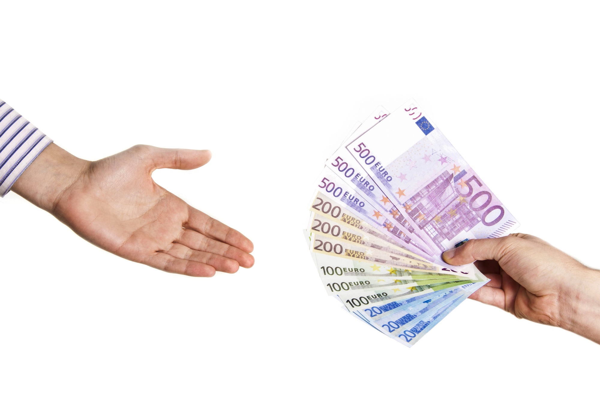 man hand taking euro notes